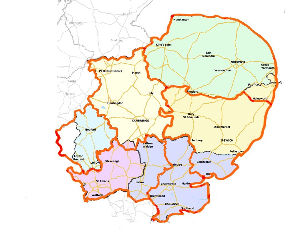 2023-24 Map of East of England Training Practices with ICB Boundaries ...