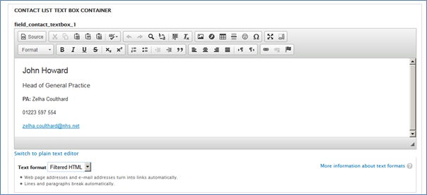 Contact list text box
