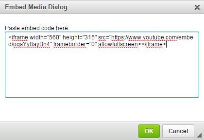 Embed media dialogue box